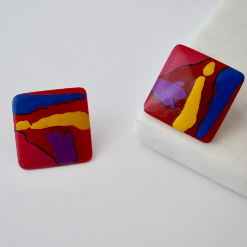 Vintage Abstract Art Tile Earrings